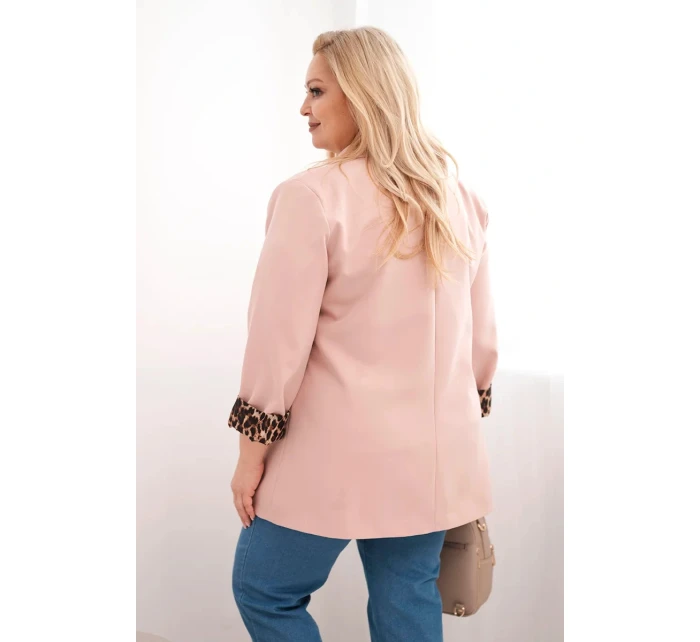 Dámská model 21959082 bunda Plus Size s podšívkou v leopardím vzoru tmavě pudrově růžová - K-Fashion