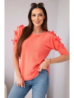 Dámský svetr s krátkým rukávem a ozdobnými mašlemi malinový Dámský svetr s krátkým rukávem a ozdobnými mašlemi malinový