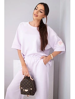 Dámský máslový komplet z viskózy mikina a široké kalhoty světle fialový