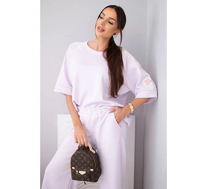 Dámský máslový komplet z viskózy mikina a široké kalhoty světle fialový