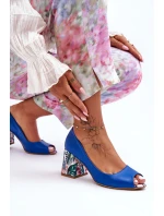 Kožené lodičky s ozdobným podpatkem Lewski Shoes model 21626623 Modré - Boto