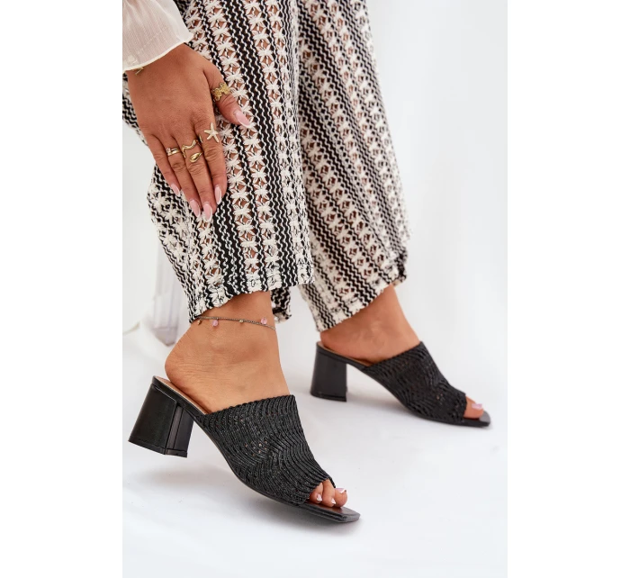 Dámské Pantofle S Pletením Na Podpatku Černé model 21689411 - Boto Dámské Pantofle S Pletením Na Podpatku Černé model 21689411 - Boto