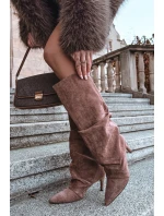 Vlněné Kozačky na Podpatku z Eko  Tmavě Béžové model 21757785 - Boto