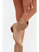 Dámské perforované kotníkové boty na podpatku béžové Ferissa Dámské perforované kotníkové boty na podpatku béžové Ferissa