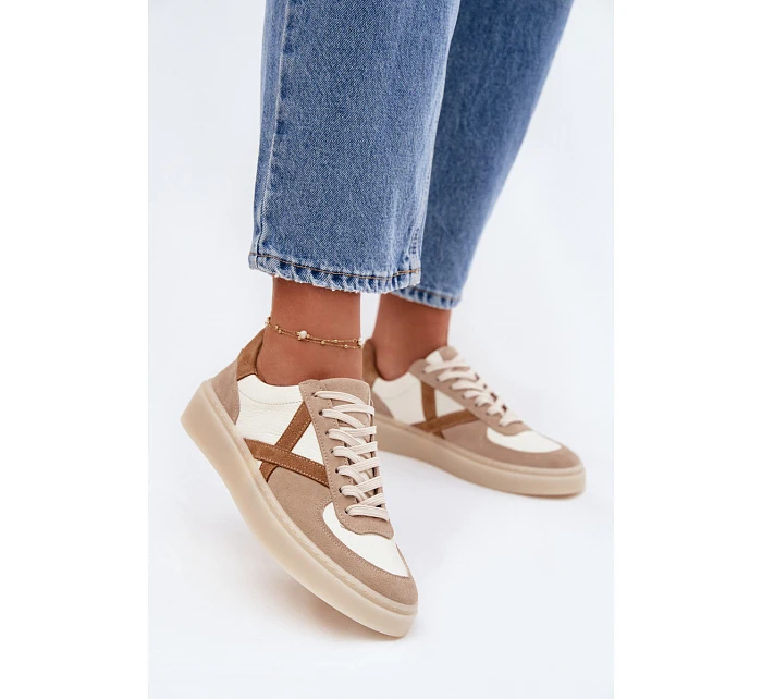 Kožené semišové dámské tenisky model 22076948 béžové - Zazoo