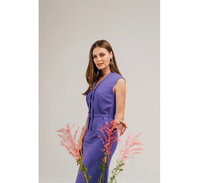 model 21154788 Šaty áčkového střihu s vázáním a výstřihem do V fialové - STYLOVE model 21154788 Šaty áčkového střihu s vázáním a výstřihem do V fialové - STYLOVE