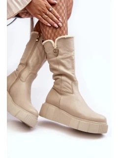 Dámské béžové kožené boty s vlnou Bayla