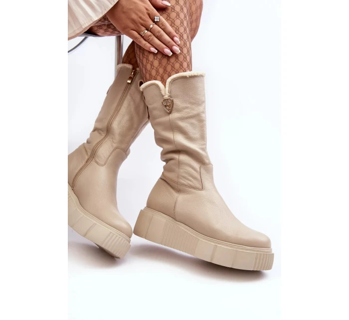 Dámské béžové kožené boty s vlnou Bayla