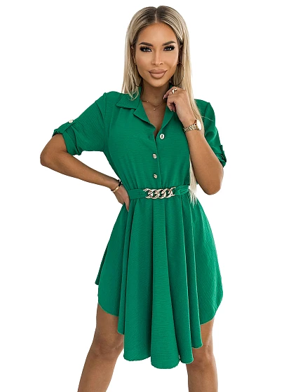 Zelené dámské košilové šaty s knoflíky a zlatým opaskem model 22401899 - numoco basic