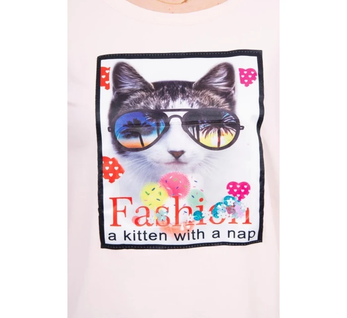 Halenka s 3D grafikou kočky pudrově růžová Halenka s 3D grafikou kočky pudrově růžová