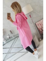 Dlouhý kabát s kapucí světle růžový