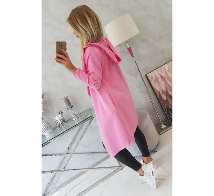 Dlouhý kabát s kapucí světle růžový