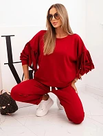Dámská souprava máslová s třásněmi na rukávech bordó