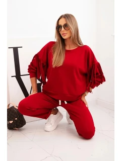 Dámská souprava máslová s třásněmi na rukávech bordó