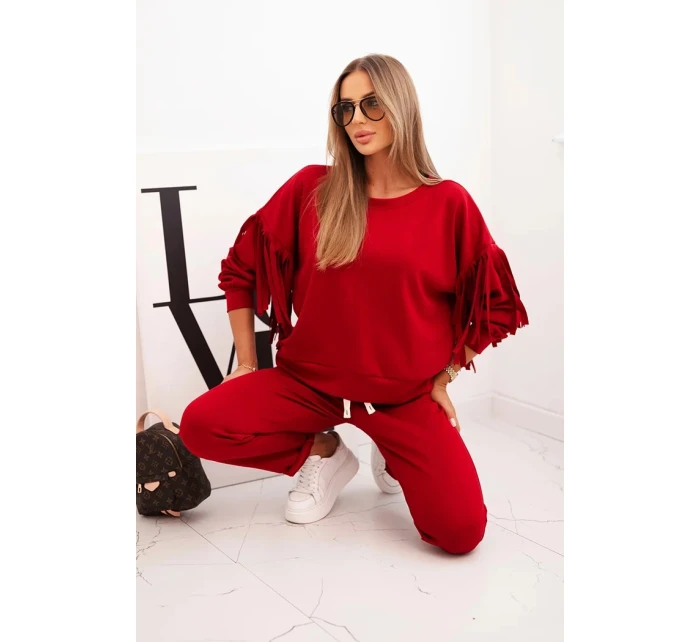 Dámská souprava máslová s třásněmi na rukávech bordó Dámská souprava máslová s třásněmi na rukávech bordó