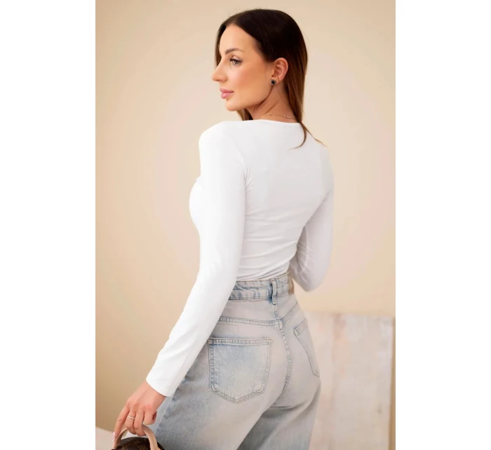 Dámská basic blůza s čtvercovým výstřihem a dlouhým rukávem bílá Dámská basic blůza s čtvercovým výstřihem a dlouhým rukávem bílá