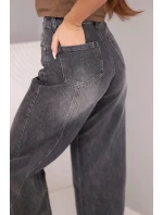 Dámské model 21951830 kalhoty Wide Leg s vysokým pasem a efektem praní černé - K-Fashion