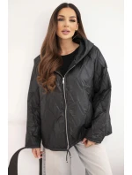 Dámská jarní prošívaná bunda s kapucí a zipem černá