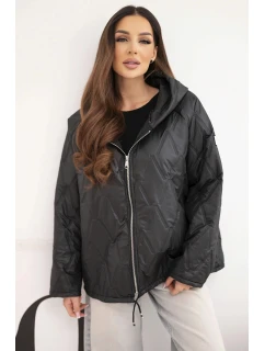 Dámská jarní prošívaná bunda s kapucí a zipem černá