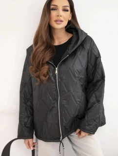 Dámská jarní prošívaná bunda s kapucí a zipem černá