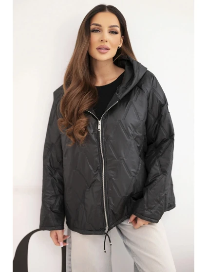 Dámská jarní prošívaná bunda s kapucí a zipem černá