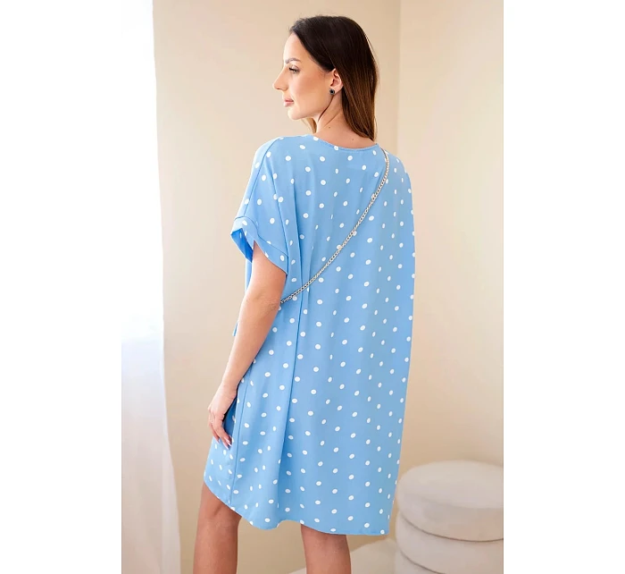 Dámské šaty s puntíky s krátkým rukávem a s kabelkou modrá Dámské šaty s puntíky s krátkým rukávem a s kabelkou modrá