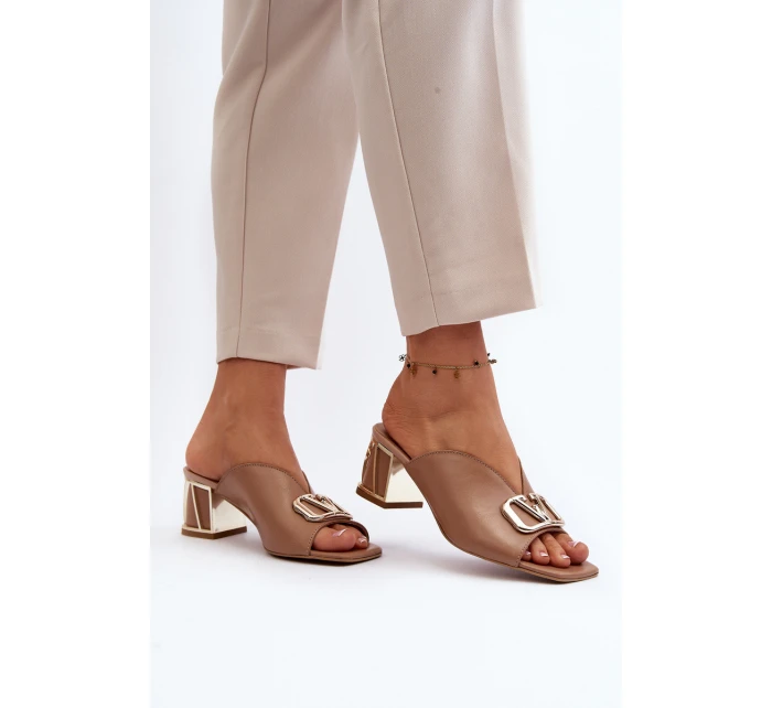 Elegantní Dámské Pantofle Na Podpatku Laura Messi 2771 Beige