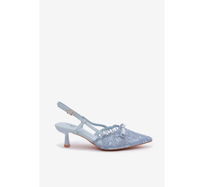 Dámské krajkové sandály na podpatku s mašlí Modré model 22107296 - Boto