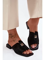 Elegantní dámské kožené semišové pantofle model 22140664 černé - D&A