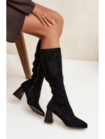 Dámské kozačky na sloupkovém podpatku s prošitím Celandine – černé Dámské kozačky na sloupkovém podpatku s prošitím Celandine – černé