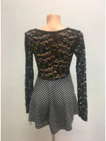 Dámský top tričko s květinovými rukávy dlouhý rukáv černobílé / UNI model 15042883 - OEM Dámský top tričko s květinovými rukávy dlouhý rukáv černobílé / UNI model 15042883 - OEM