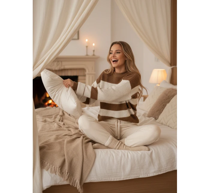 Dámský svetr LINEZZA béžovo-bílý FashionStreet MY2383