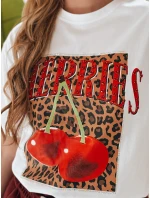 Dámské tričko oversize s třešní VISON bílé FashionStreet RY2876