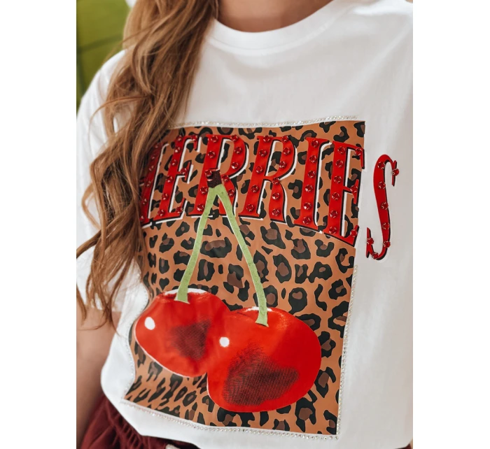 Dámské tričko oversize s třešní VISON bílé FashionStreet RY2876