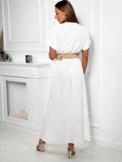 Dlouhé šaty s ozdobným páskem bílý