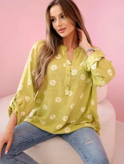 model 20949139 dámská halenka s květinovým vzorem, dlouhými rukávy a knoflíky kiwi - K-Fashion