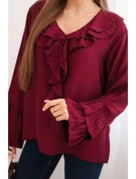 Dámská blůza z viskózy s volány a dlouhým rukávem bordová Dámská blůza z viskózy s volány a dlouhým rukávem bordová