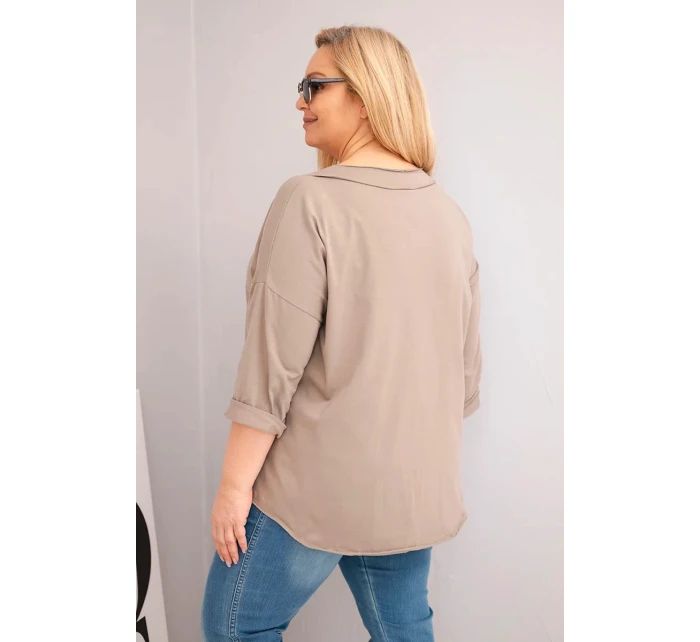 Dámská bavlněná blůza Plus Size s hlubokým V výstřihem a asymetrickým spodním model 21917135 fango - K-Fashion
