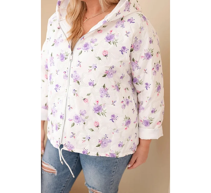 Dámská jarní bunda Plus Size s drobným květinovým vzorem fialová