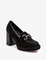 Kožené lodičky na masivním sloupku Laura Messi 2706 černé