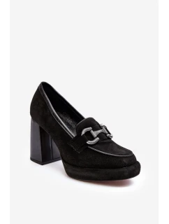 Kožené lodičky na masivním sloupku model 21638437 černé - Laura Messi