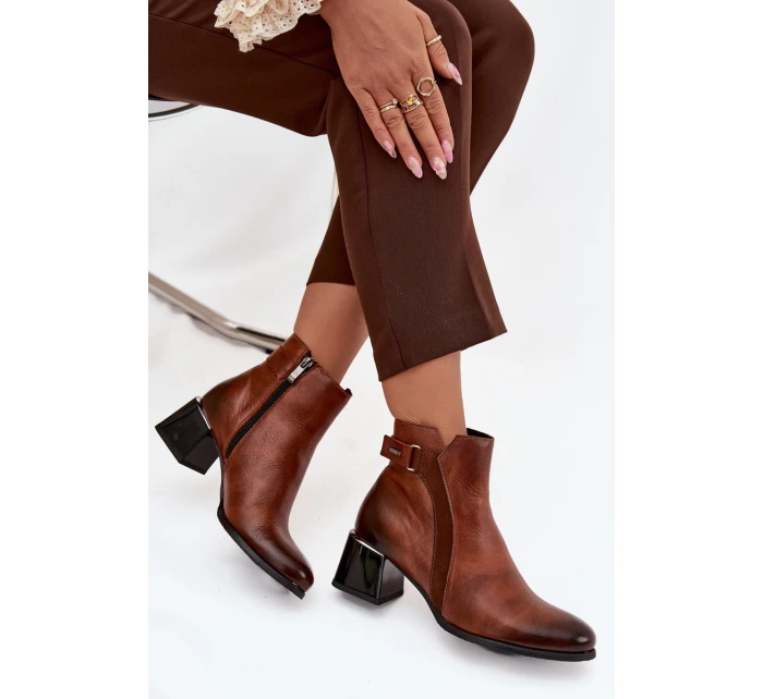 Kožené dámské boty na podpatku s vyhříváním Zazoo 60563 hnědé