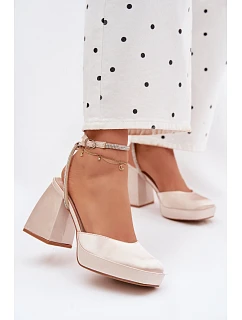 Dámské sandály na podpatku typu sloupek s páskem se šperky Zlaté Seraphina