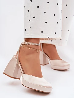 Dámské sandály na podpatku typu sloupek s páskem se šperky Zlaté Seraphina