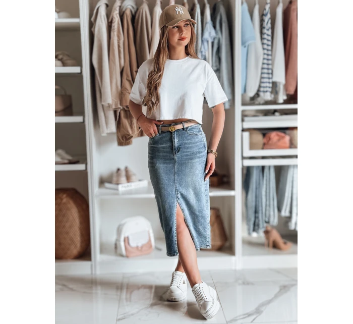 Džínová midi sukně s rozparkem DENIZA modrá FashionStreet CY0484