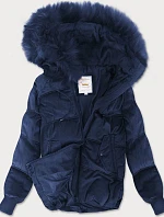 Dámská manšestrová bunda s kapucí tmavě modrá (7696)