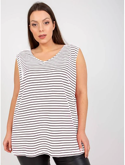 Pruhovaný bavlněný top plus size bílo-šedý (7952)
