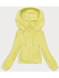 Krátká tepláková mikina v citrónové barvě s kapucí (8B939-33)