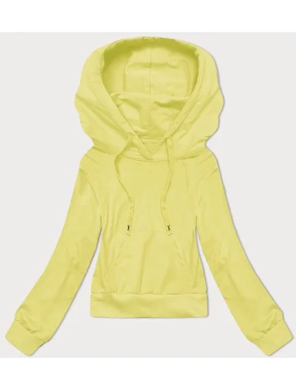 Krátká tepláková mikina v citrónové barvě s kapucí (8B939-33)