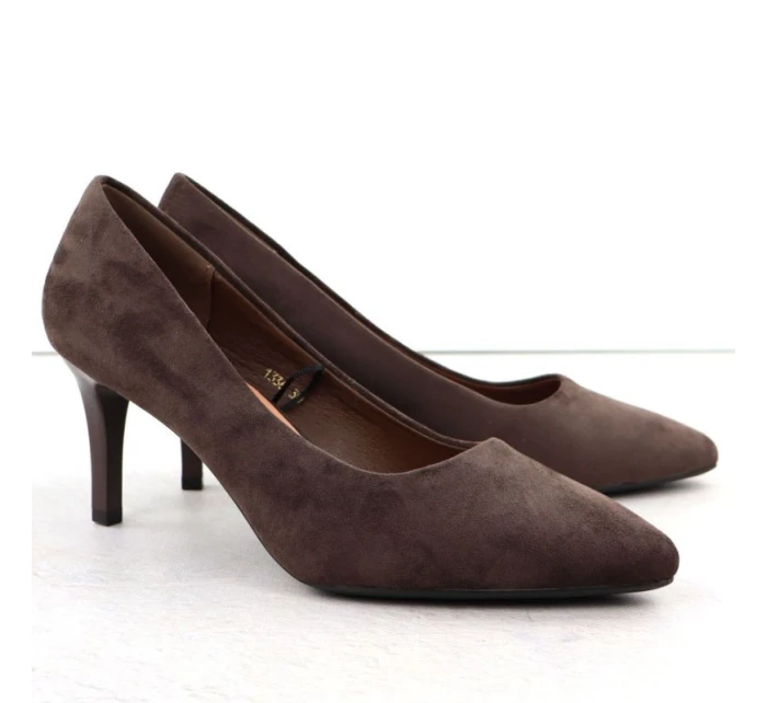 Dámské čokoládové semišové lodičky na jehlovém podpatku Sergio Leone 1336